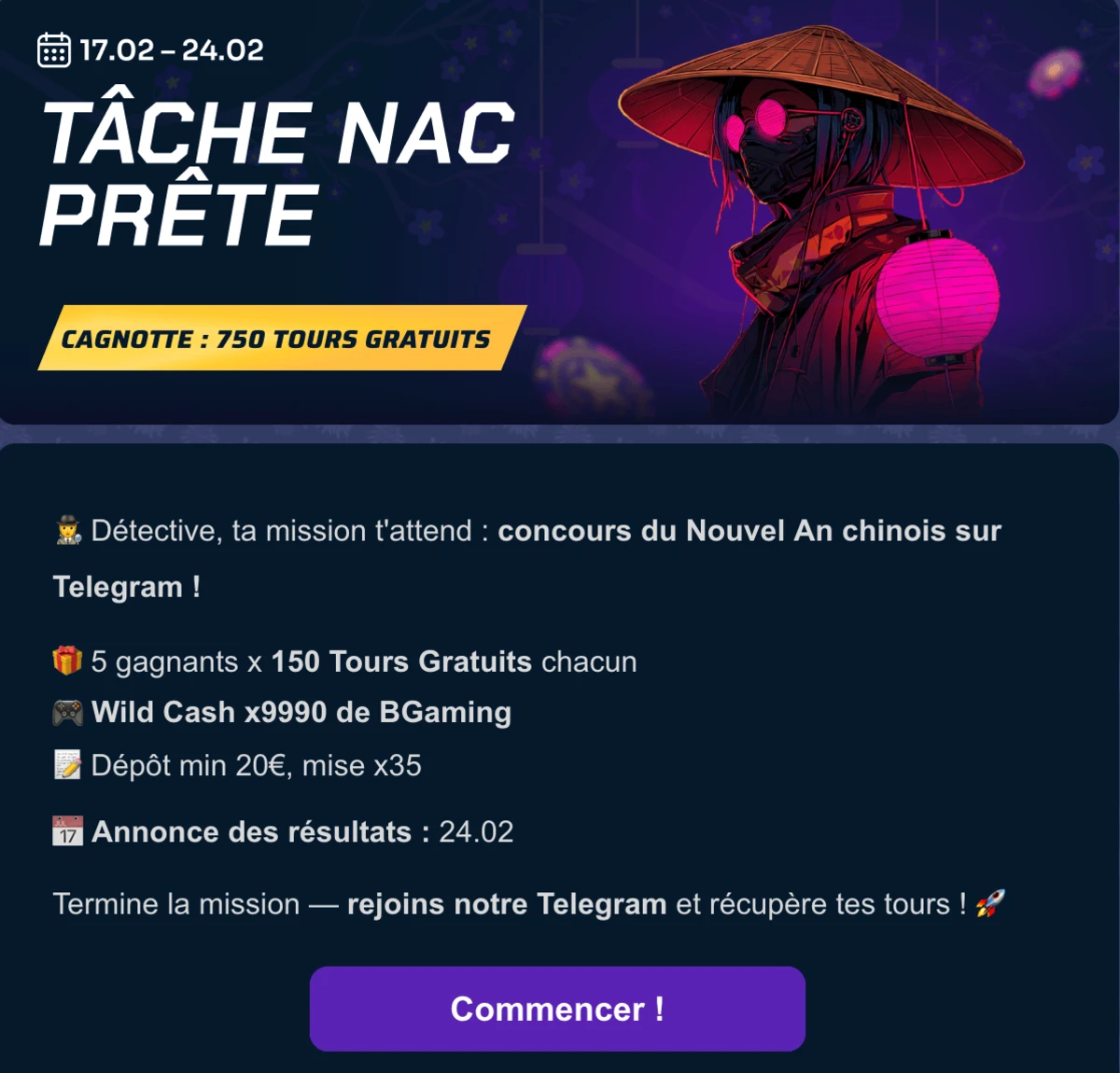 Concours Nouvel An chinois sur Betory avec 750 tours gratuits en cagnotte, mission Telegram et récompenses Wild Cash BGaming