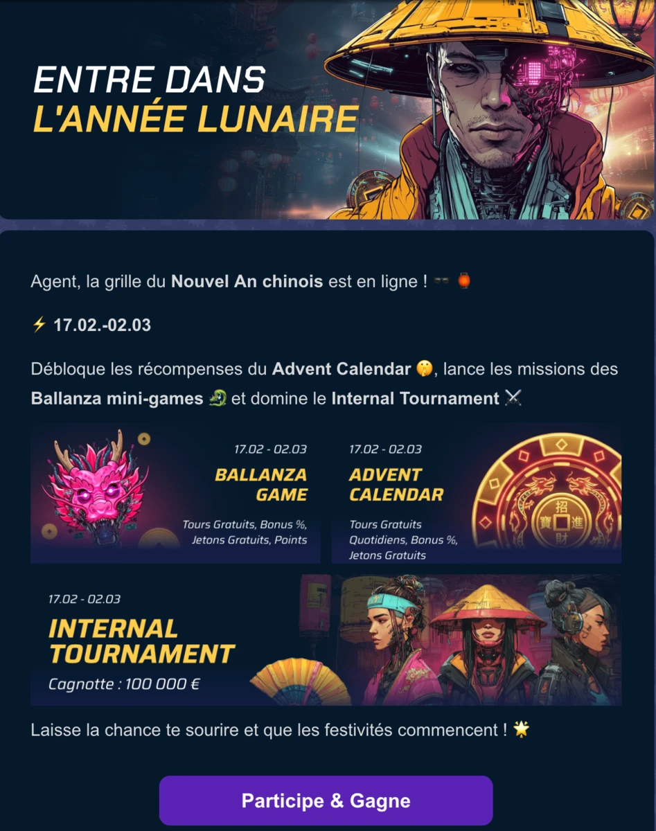 Offres Nouvel An chinois sur Betory avec Advent Calendar, Ballanza Game et tournoi interne à 100 000 € pour l’année lunaire