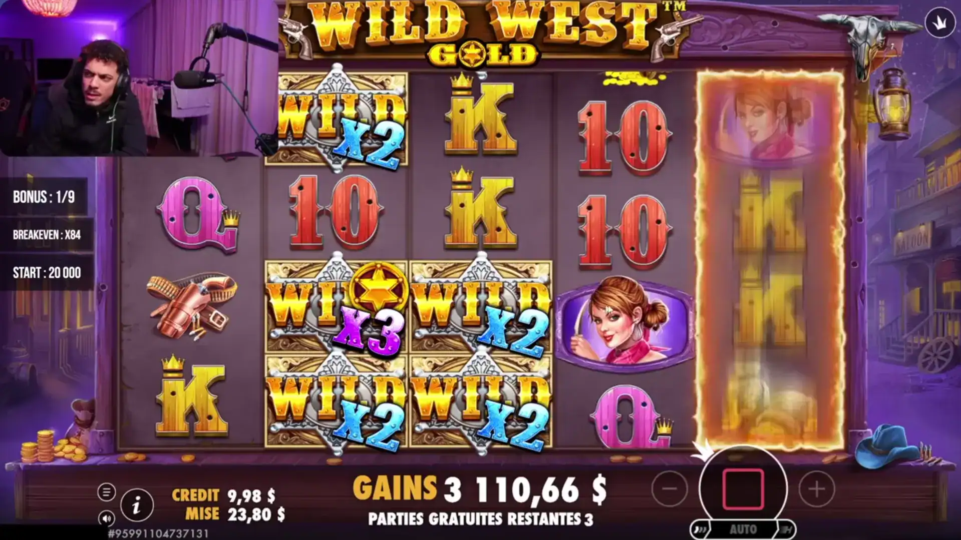 MagouilleTV en parties gratuites sur Wild West Gold, gains à 3 110 $ avec plusieurs wilds multiplicateurs