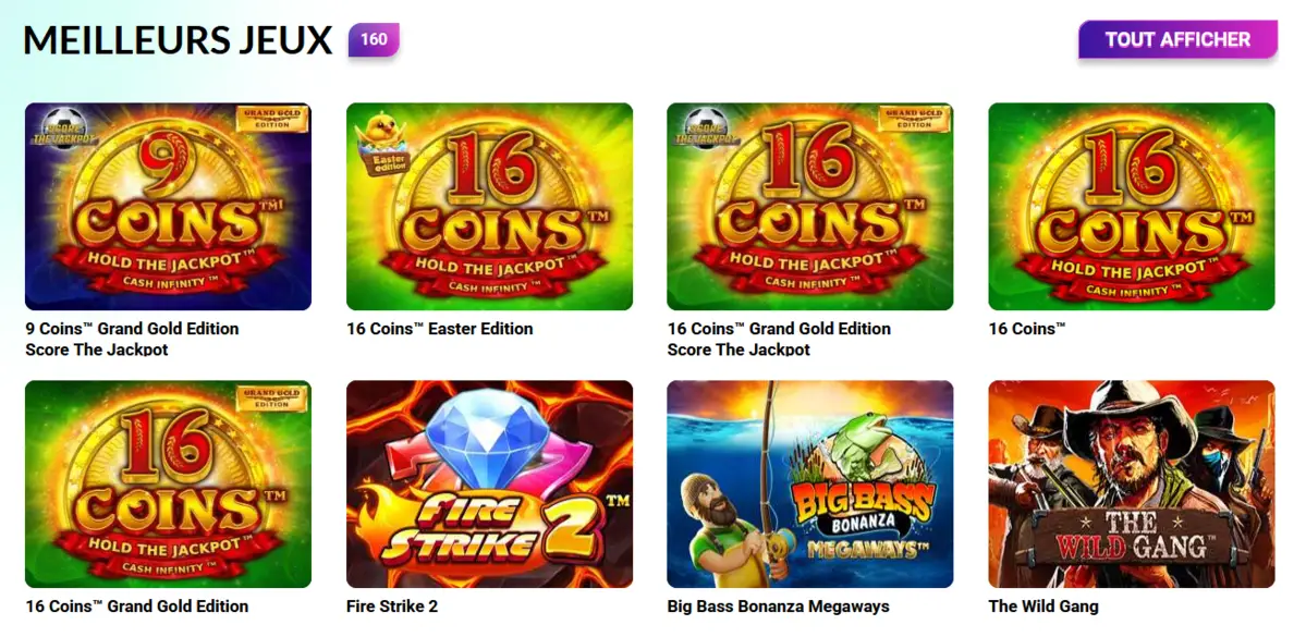 screen de la page des jeux du site europe fortune