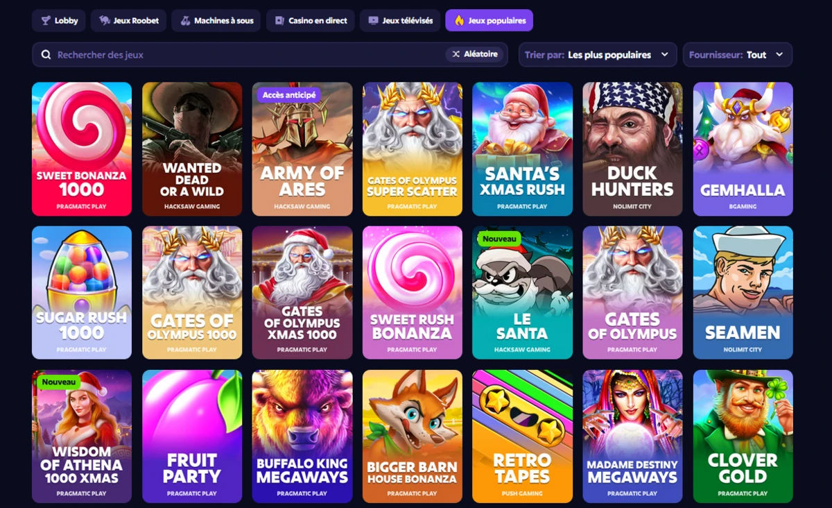 Screenshot des jeux du site Roobet plus casino