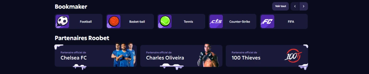 Screenshot desparis sportifs du site Roobet plus casino