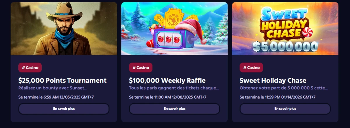 Screenshot des tournois du site Roobet plus casino