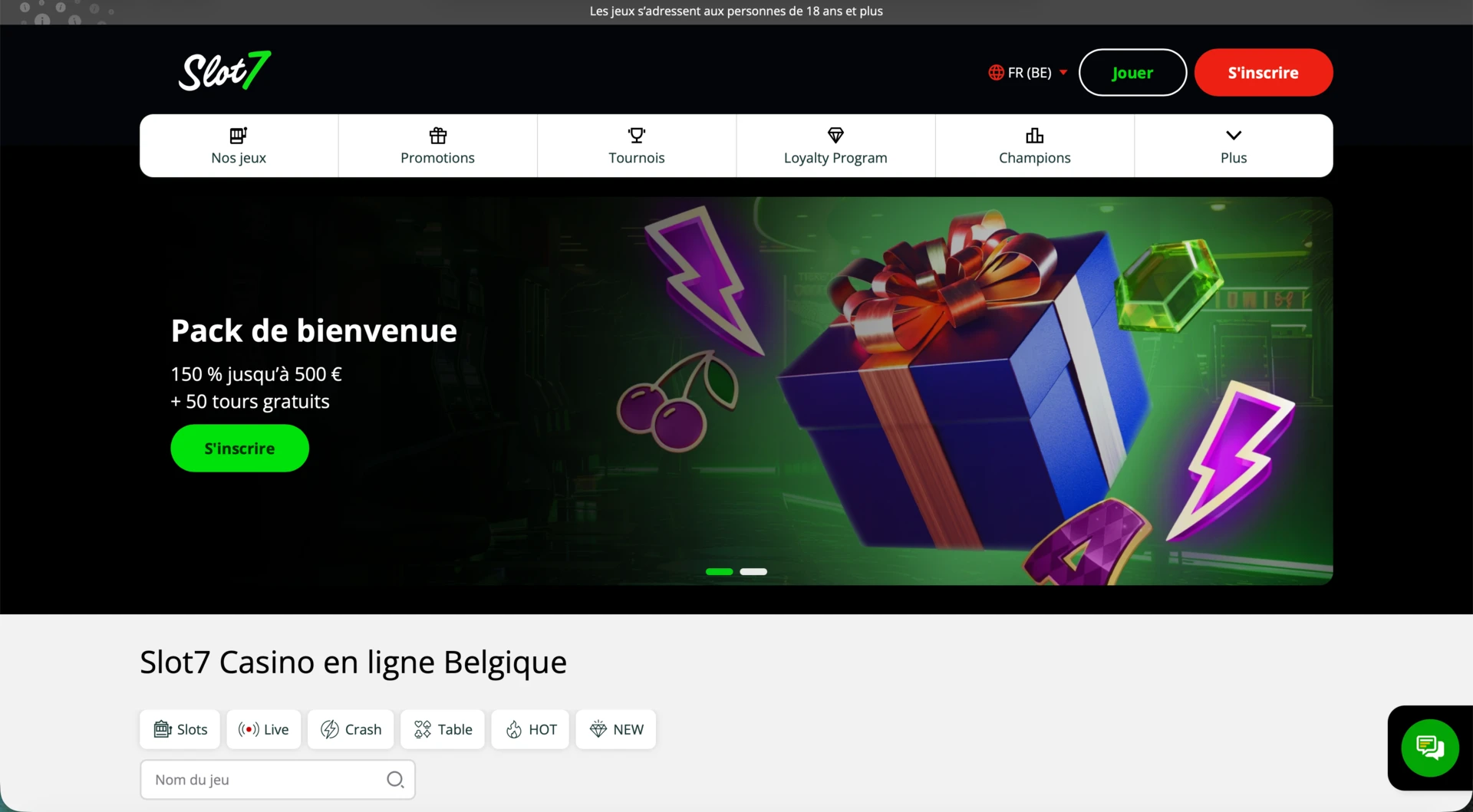 page d'accueil du casino en ligne slot 7.