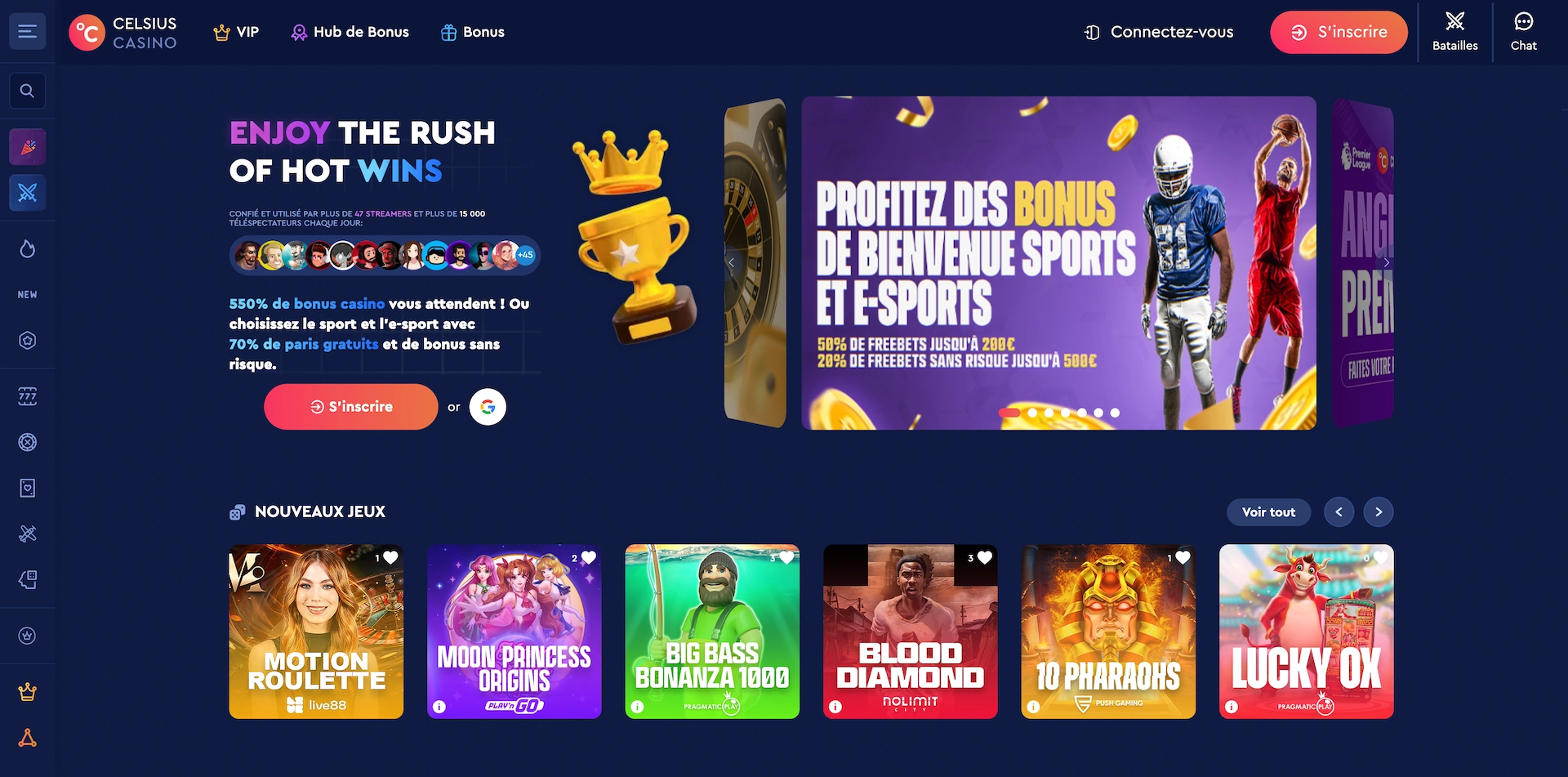 page d'accueil du casino en ligne Celsius en fran&ccedil;ais