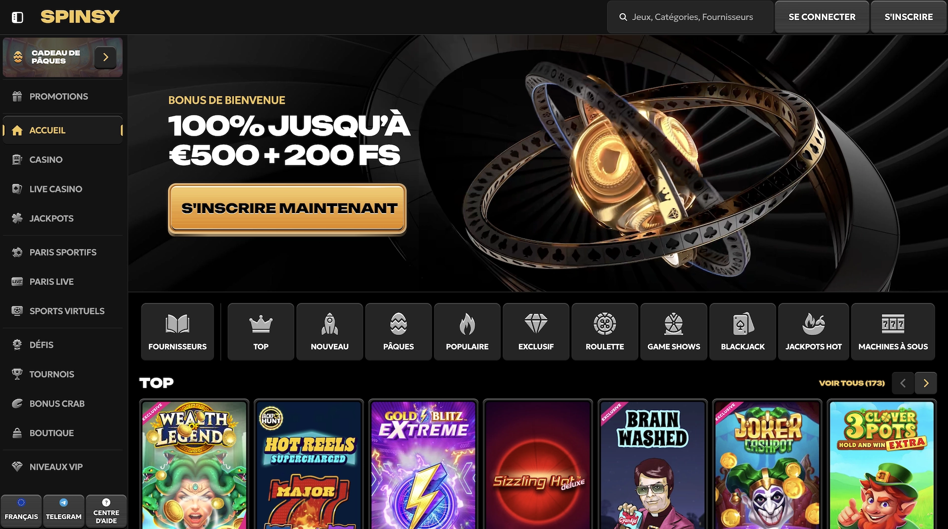 accueil Spinsy Casino en France