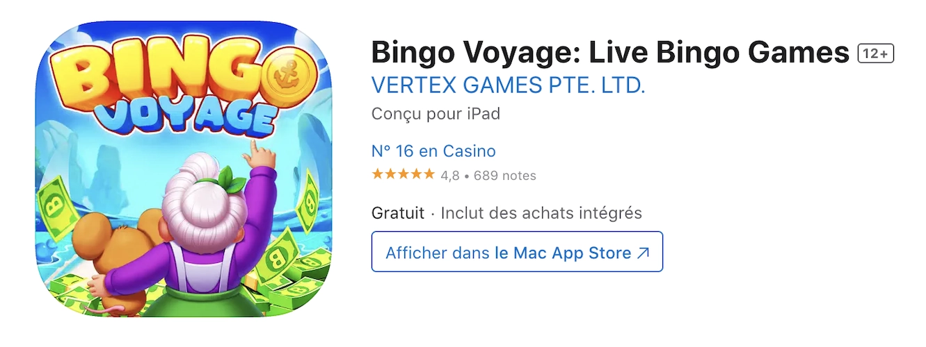 capture d'écran de la page app store de l'application iphone Bingo Voyage