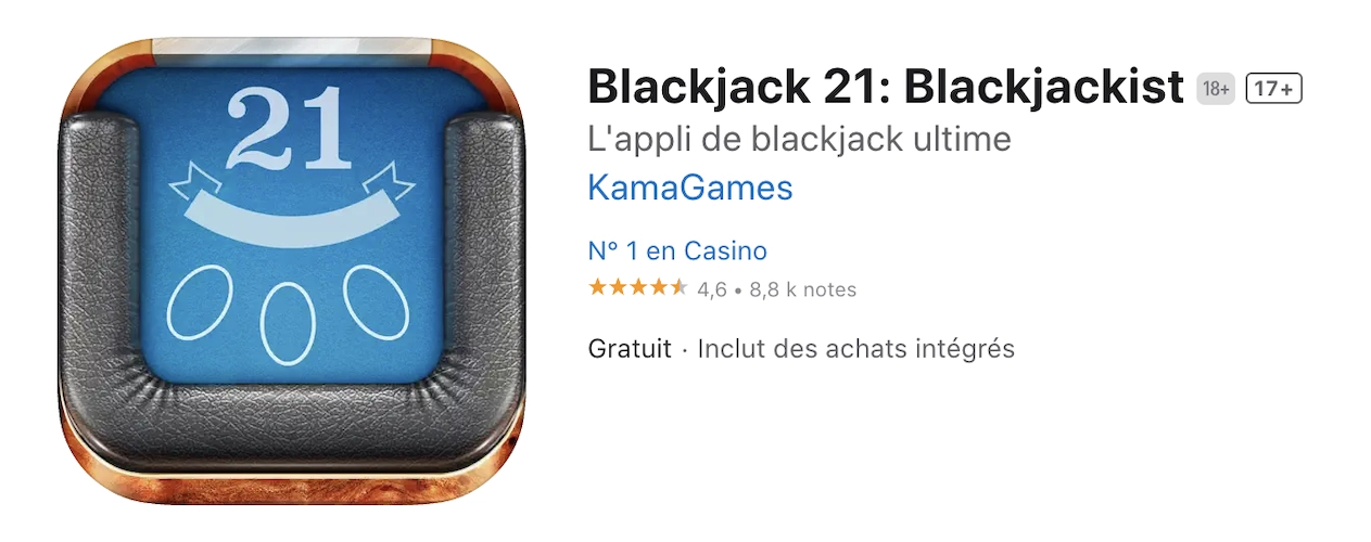 capture d'écran de la page app store de l'application iphone Blackjack 21