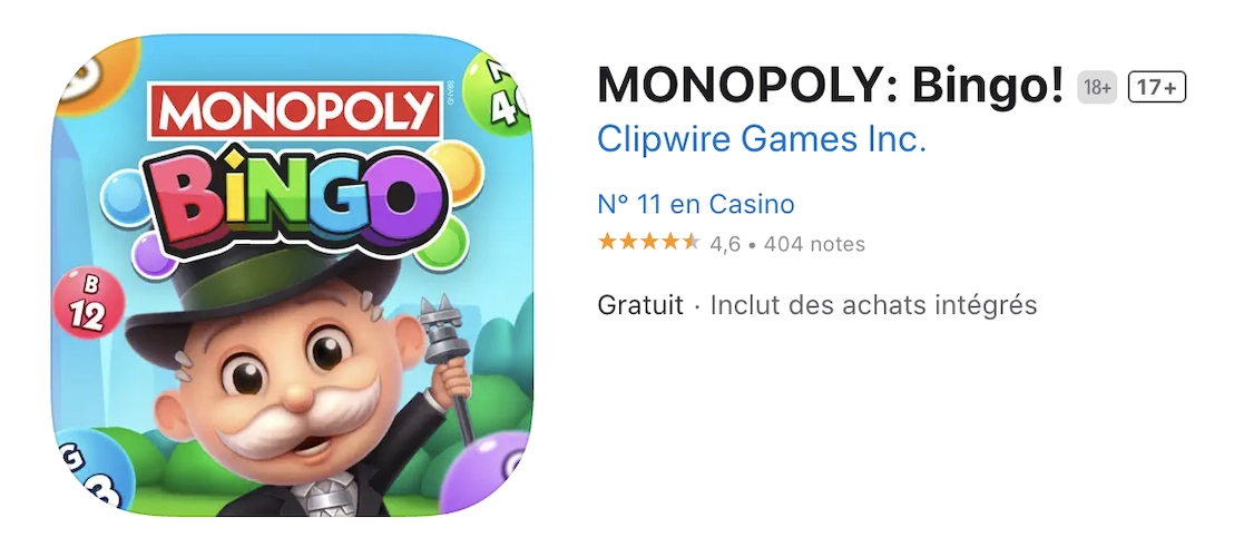 capture d'écran de la page app store de l'application iphone Monopoly Bingo