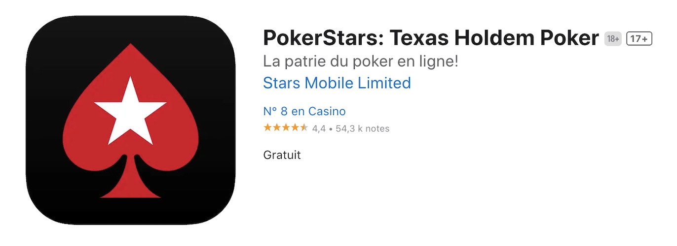 capture d'écran de la page app store de l'application iphone Pokerstars