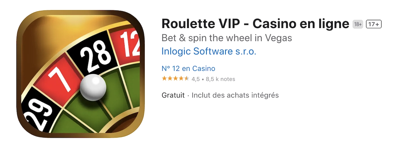 capture d'écran de la page app store de l'application iphone Roulette VIP