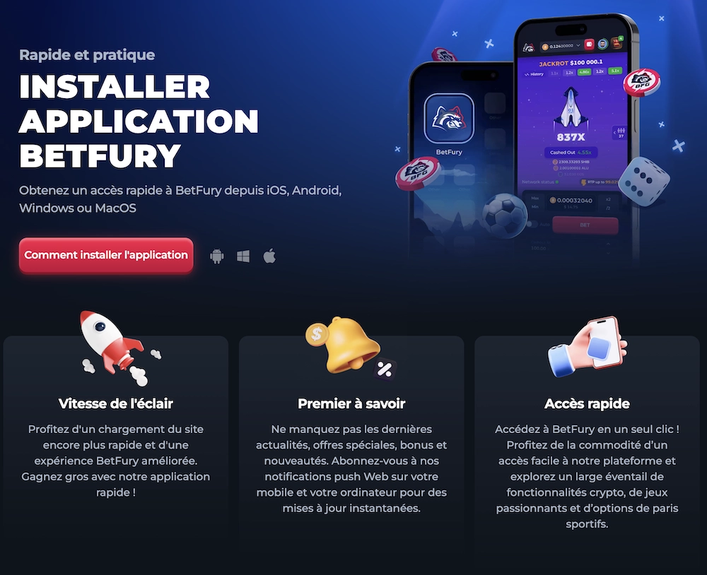 details de l'application mobile de Betfury casino