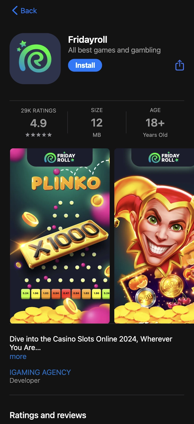 application mobile de FridayRoll casino