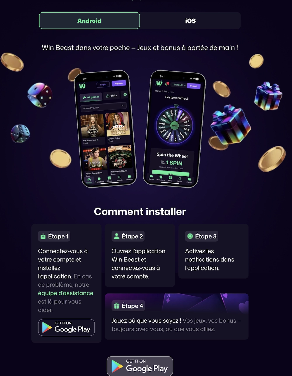 application mobile winbeast casino