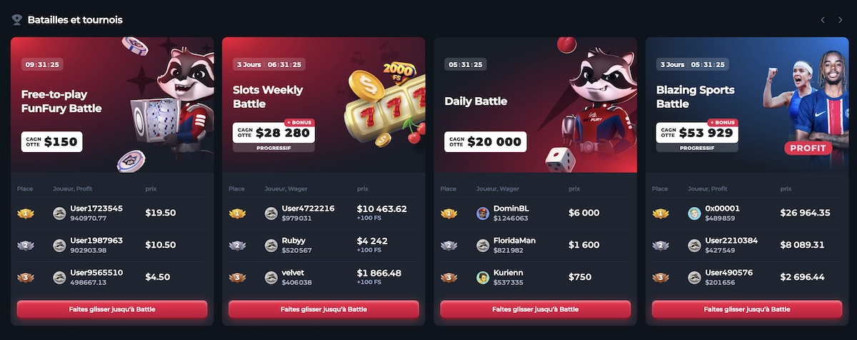 batailles et tournois en cours sur Betfury crypto casino