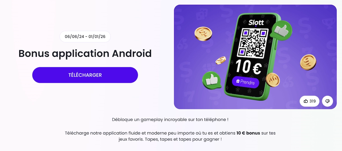 bonus application Android de 10 euros sur Slott casino