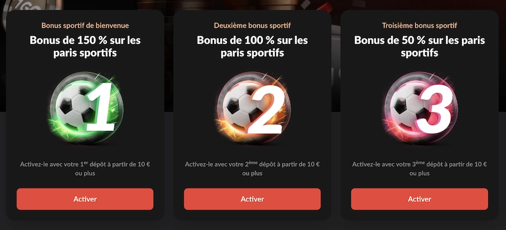 bouns de bienvenue des paris sportifs sur 1go Casino