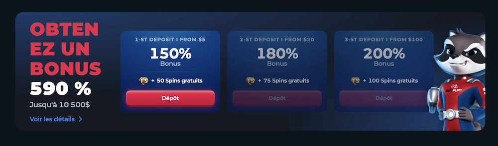 bonus de bienvenue en 3 parties de Betfury Casino
