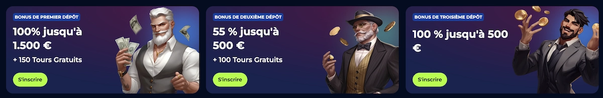 bonus de bienvenue de 2500 euros et 250 tours gratuits sur les 3 premiers depots sur le casino en ligne Billionaire Spin