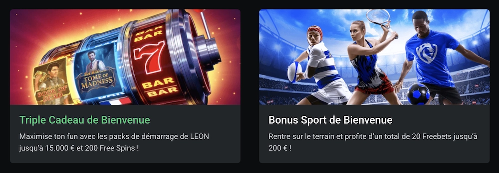 bonus de bienvenue pour le casino et les paris sportifs sur Leon Casino