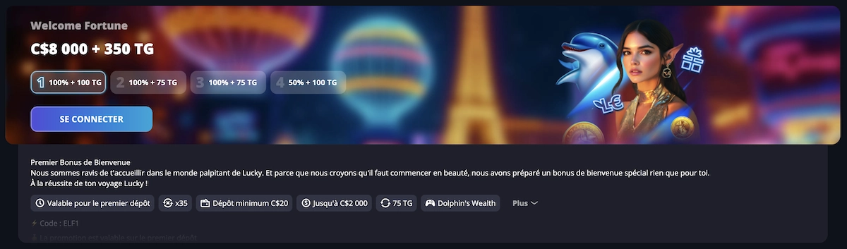 bonus de bienvenue de Lucky Elf Casino