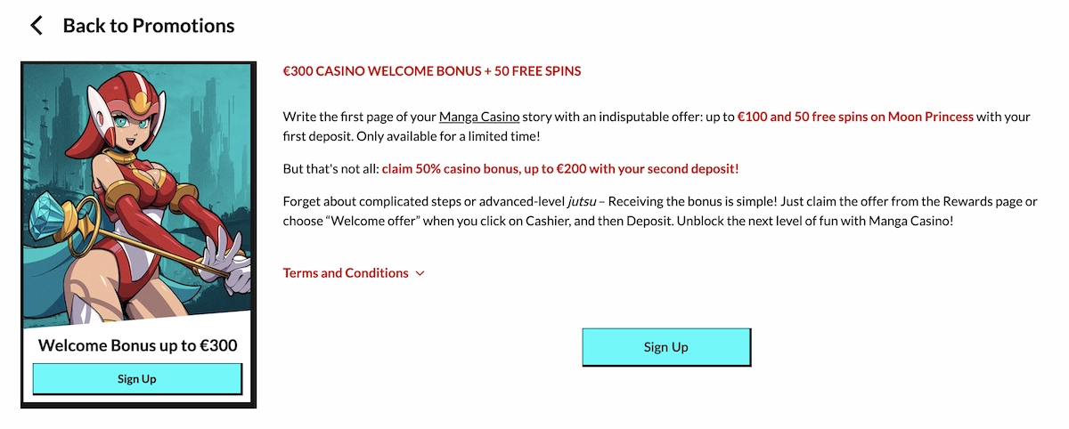 d&eacute;tail du bonus de bienvenue de Manga Casino en 2025