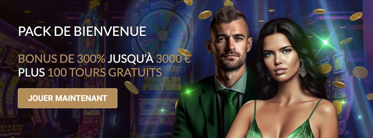 Banni&egrave;re de bonus de bienvenue Megawin Casino annon&ccedil;ant 300 % jusqu&rsquo;&agrave; 3000 &euro; et 100 tours gratuits