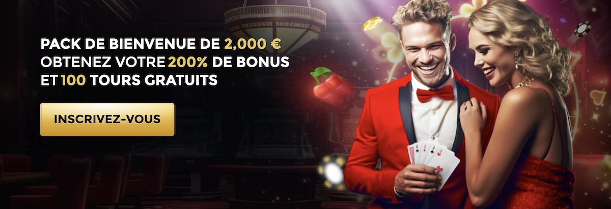 Bannière promotionnelle de Win Unique Casino présentant le bonus de bienvenue de 2 000 € et 100 tours gratuits