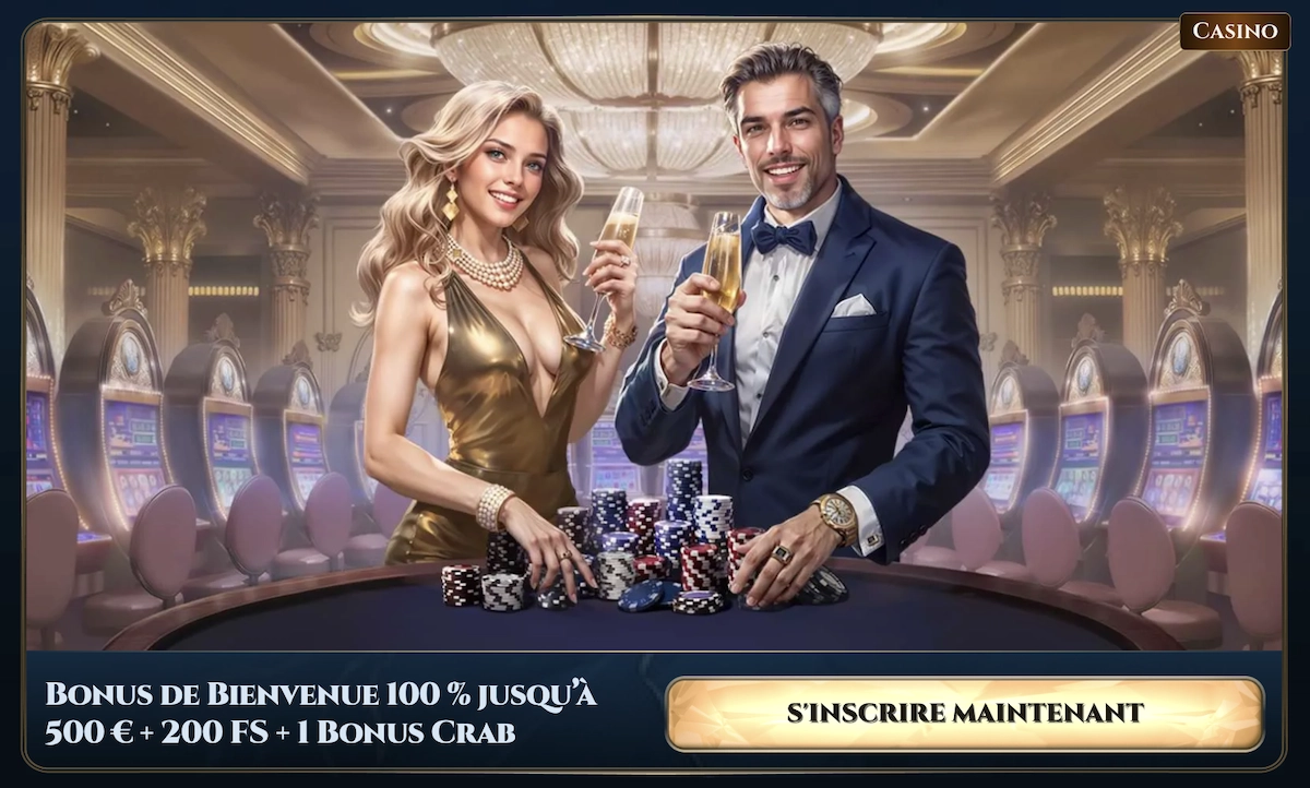 Banni&egrave;re du bonus de bienvenue Wonderluck Casino avec 100 % jusqu&rsquo;&agrave; 500 &euro; + 200 free spins et 1 Bonus Crab