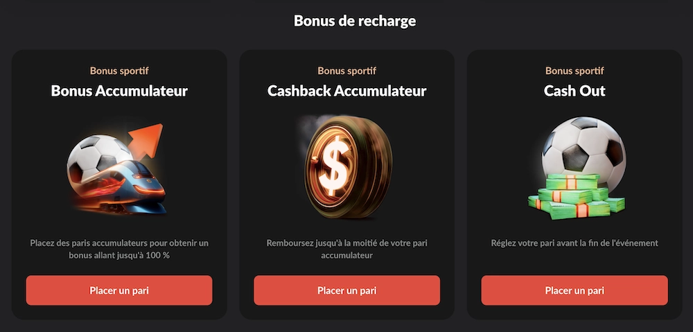 bonus de recharge disponibles sur 1go Casino