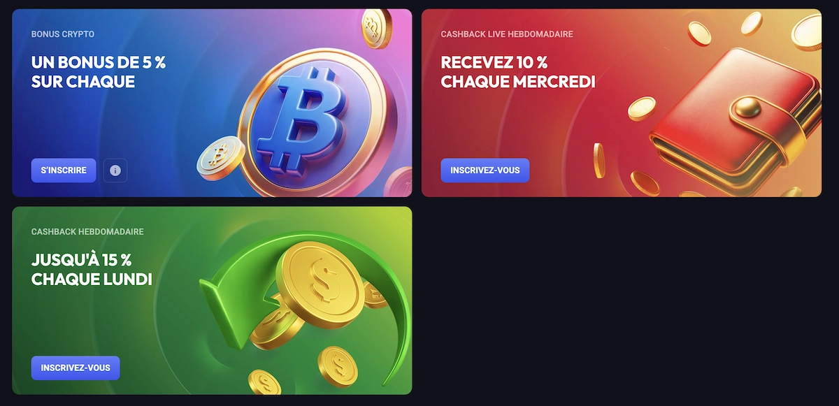 Bonus permanents sur Spin Aura Casino avec le bonus crypto de 5 %, le cashback live et le cashback hebdomadaire