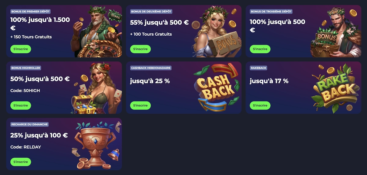 liste des bonus et promotions casino de FridayRoll