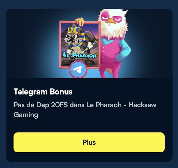 Bonus sans d&eacute;p&ocirc;t Fanobet Casino pr&eacute;sent&eacute; sur Telegram avec 20 free spins sur la machine &agrave; sous Le Pharaon de Hacksaw Gaming
