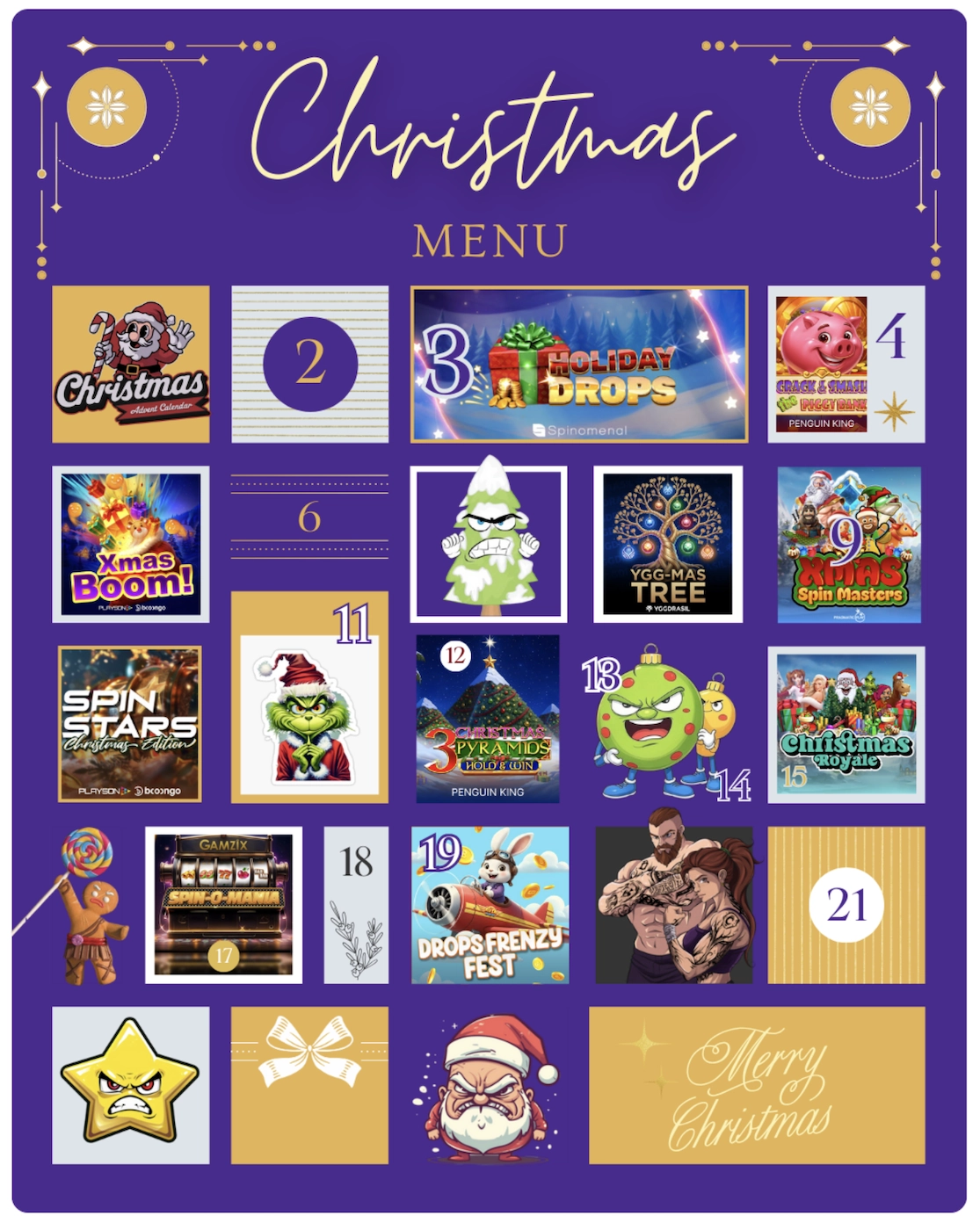 calendrier de l'avent 2025 de Brutal Casino avec ses promotions et bonus exclusifs et ses jeux de noel &agrave; d&eacute;couvrir