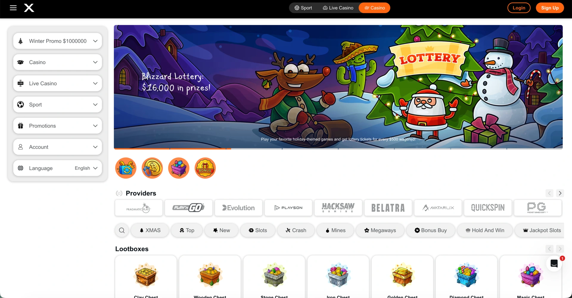 capture d'écran de la page d'acceuil de casino X