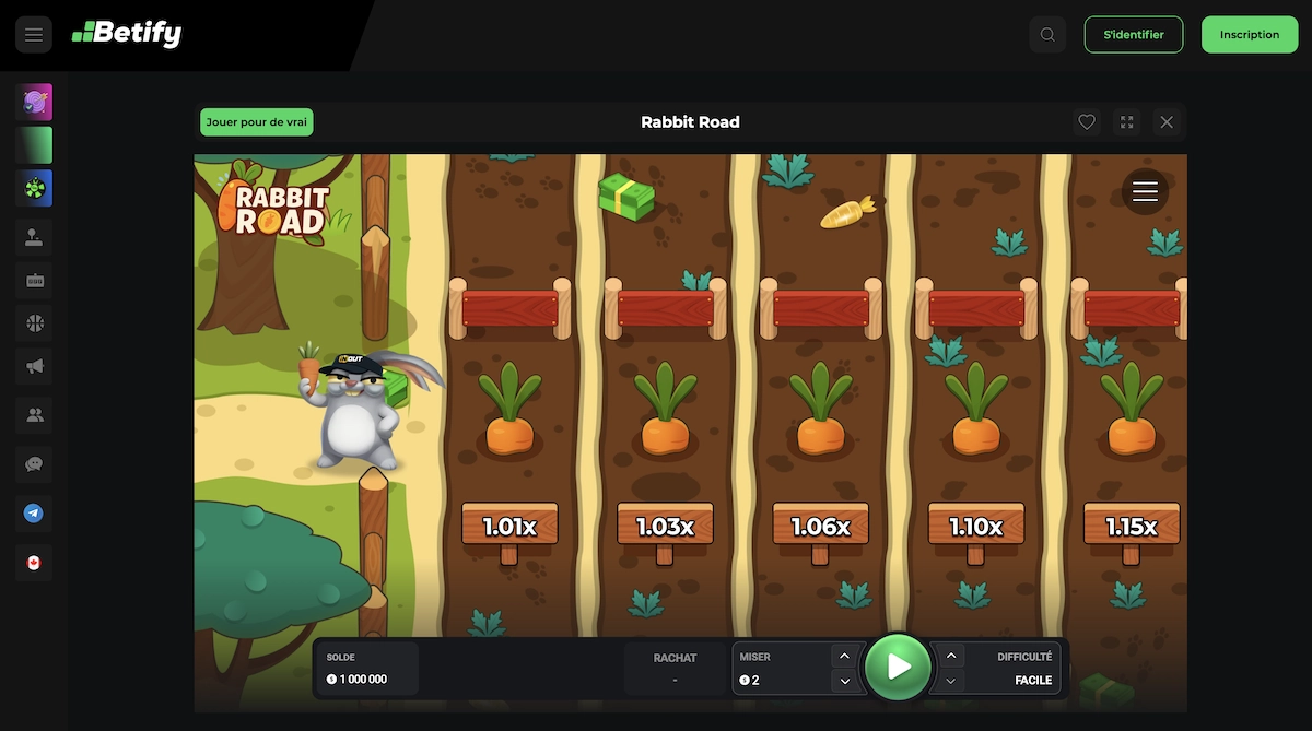 capture d'&eacute;cran d'une partie gratuite en mode d&eacute;mo du jeu Rabbit Road de Inout sur le casino en ligne Betify