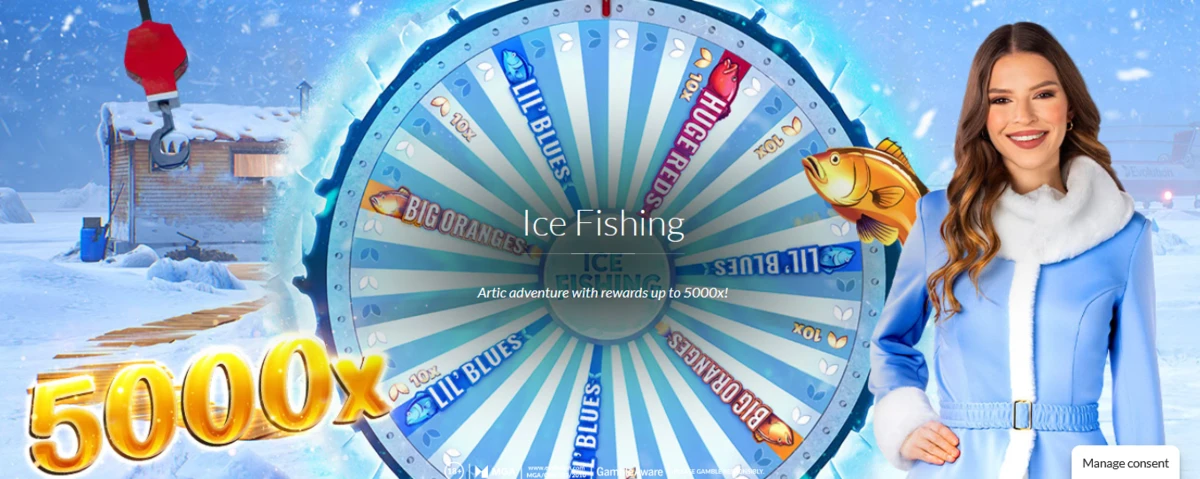 Jeu en direct Ice Fishing avec roue de 53 segments, bonus jusqu’à 5 000x et animatrice Evolution