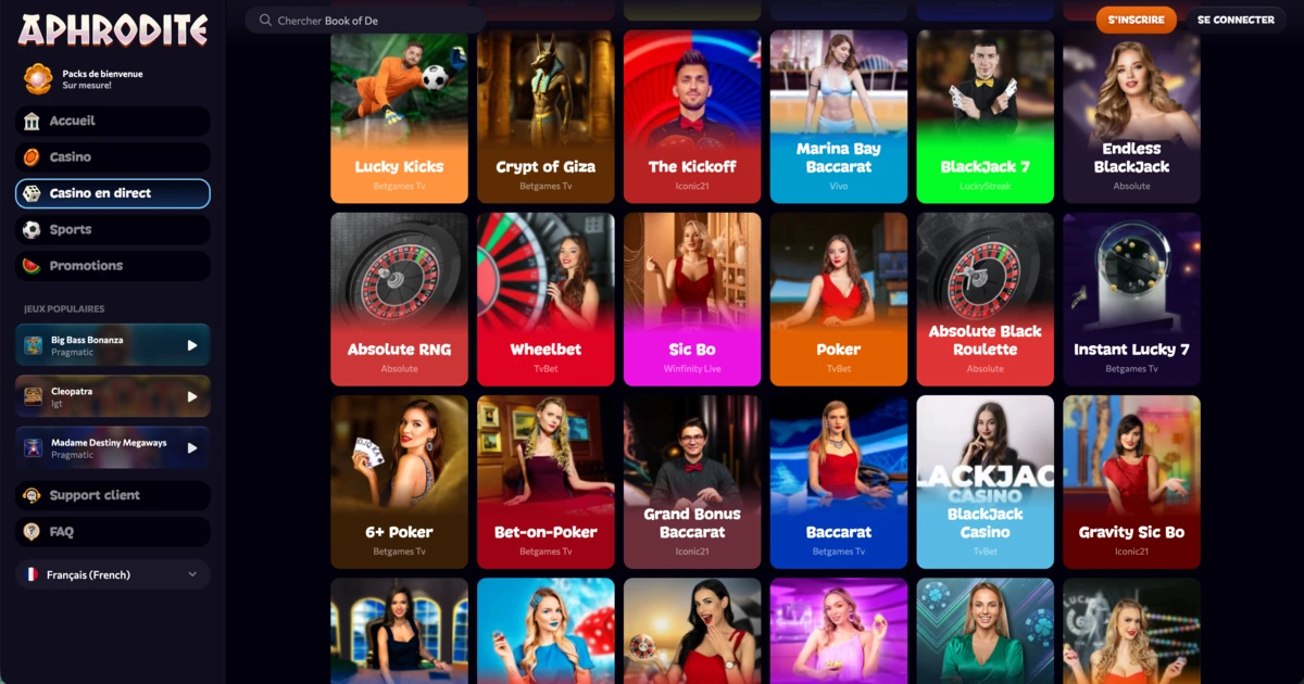 S&eacute;lection de jeux live color&eacute;s avec croupi&egrave;res s&eacute;duisantes, baccarat et roulette, univers sexy casino attractif.