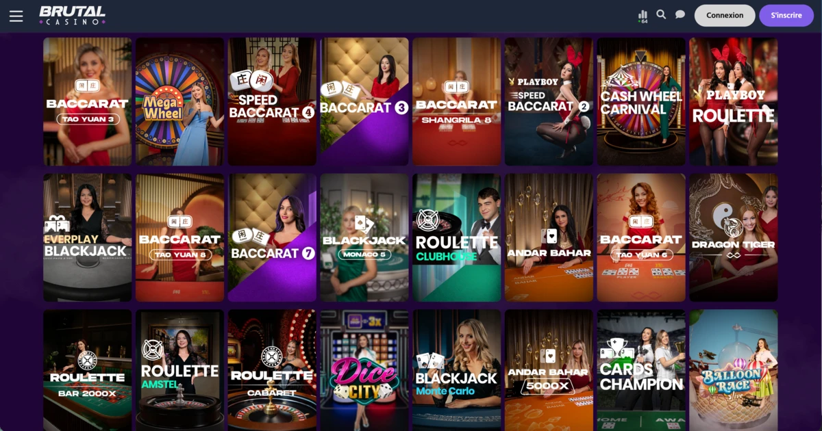 Catalogue de jeux de casino en direct, croupi&egrave;res glamour et tables premium, exp&eacute;rience immersive sexy casino.