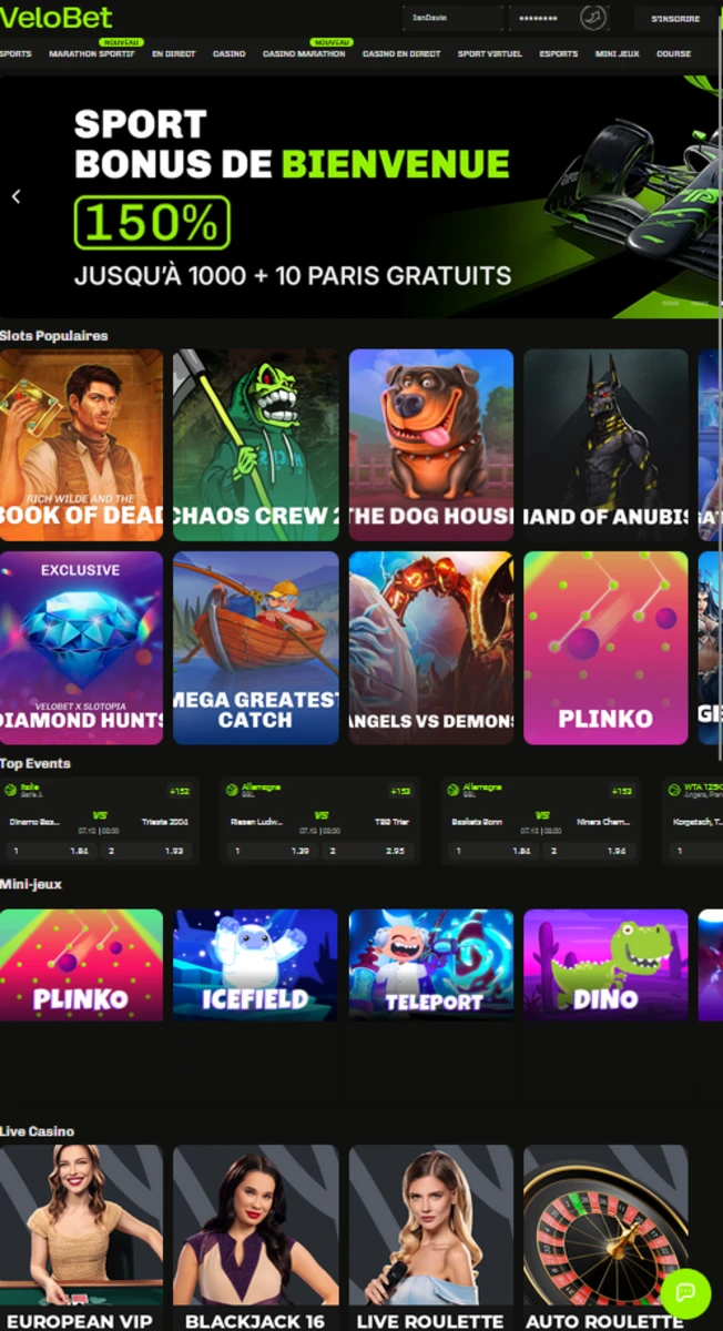 capture ecran velobet mobile