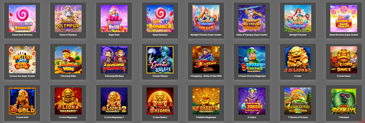 Catalogue de machines &agrave; sous sur VOdds avec jeux populaires comme Sweet Bonanza et Gates of Olympus