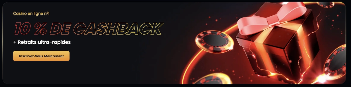 Promotion Instant Casino offrant 10 % de cashback et retraits rapides avec bouton d&rsquo;inscription