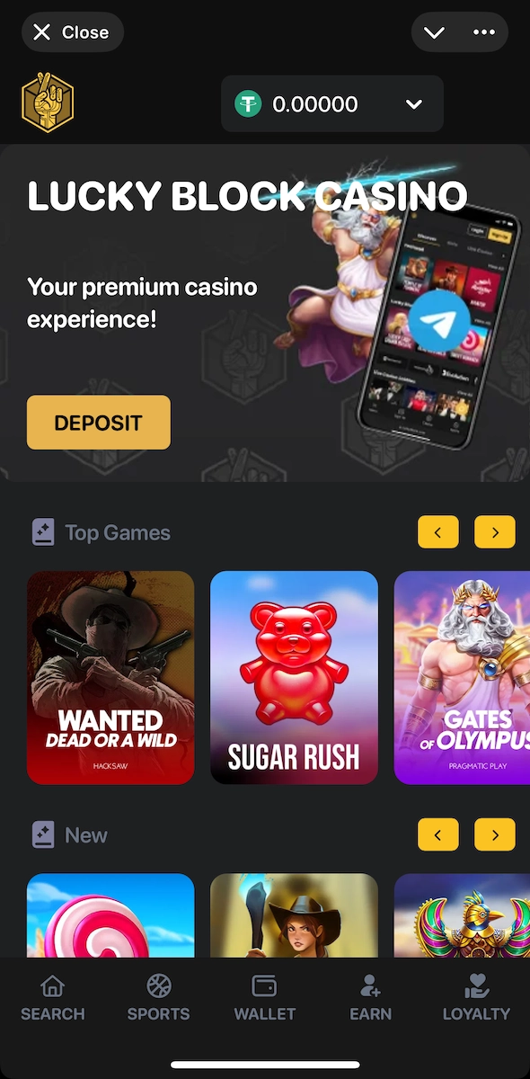 casino Lucky Block dans une mini-app Telegram