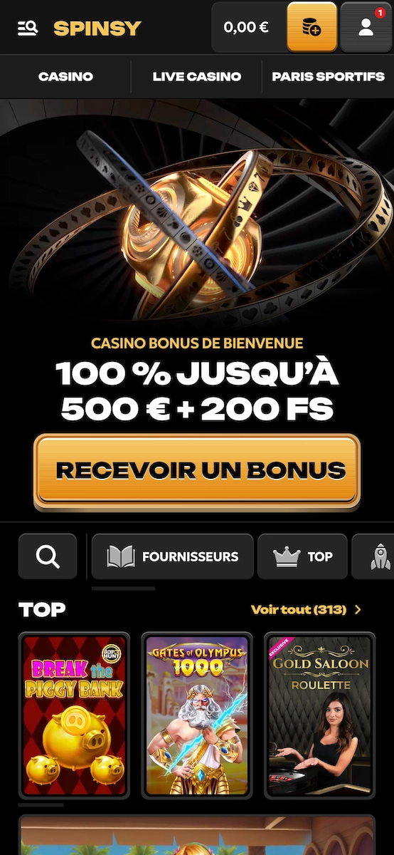 version mobile du site de Spinsy casino