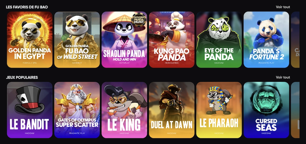 le catalogue de jeux en ligne gratuits de Golden Panda Casino
