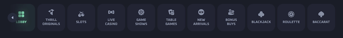 categories de jeux sur le site Thrill