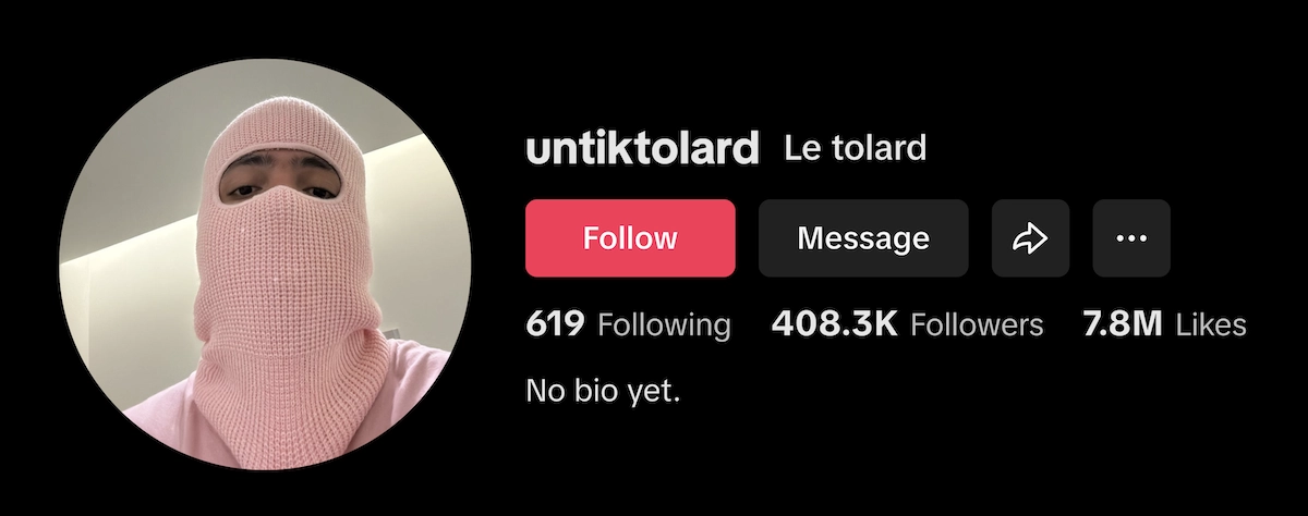 capture d'&eacute;cran du compte Untiktolard sur TikTok