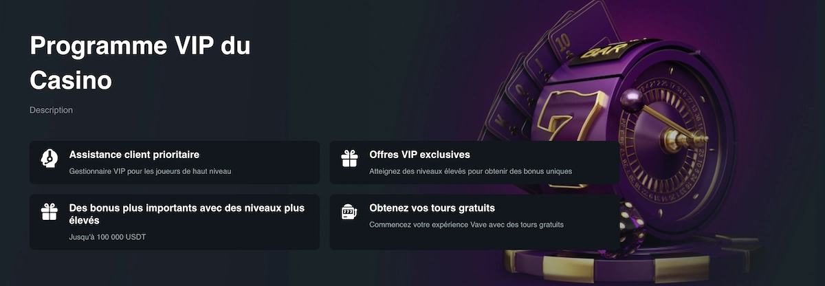conditions et avantage du programme VIP de Vave Casino