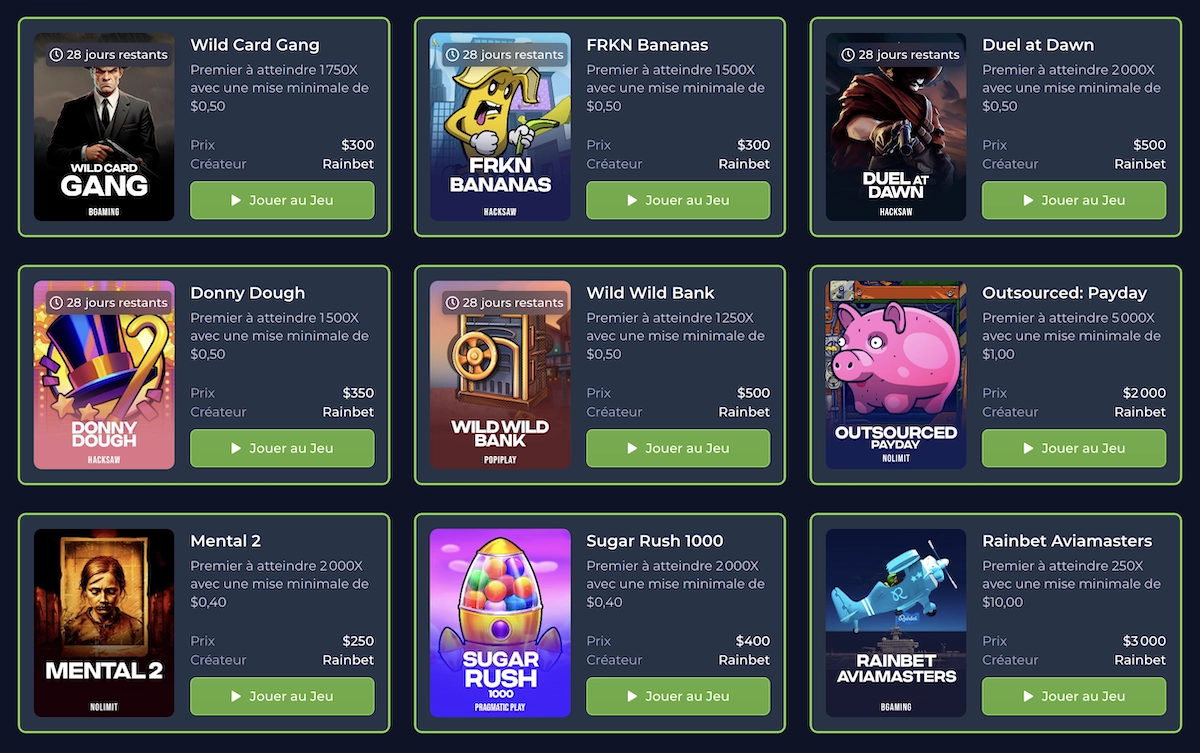 d&eacute;fis 2025 sur Rainbet casino