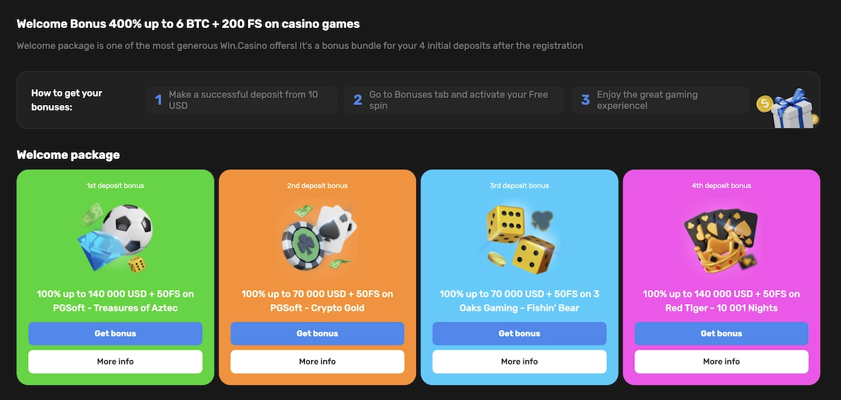 d&eacute;tails du bonus de bienvenue de Win.Casino